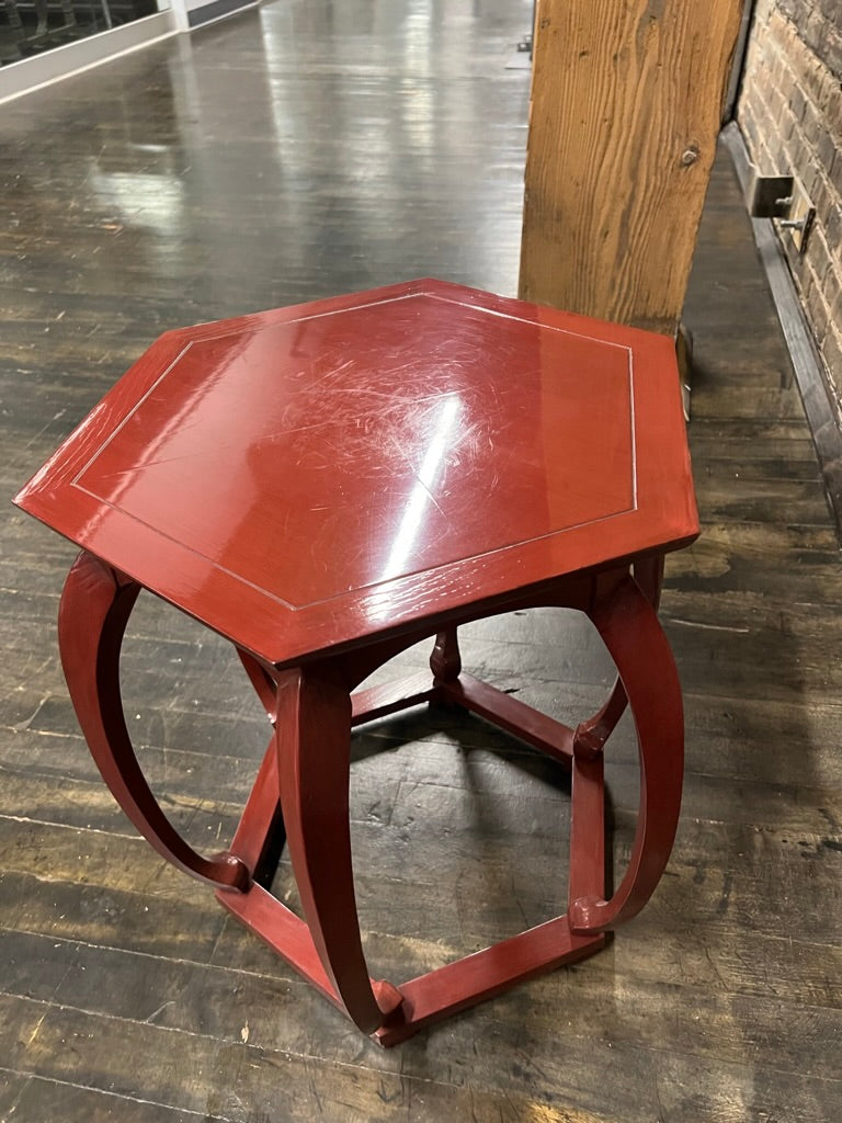 Baker Chinoiserie Style Red Lacquer Mid-Century Side Table