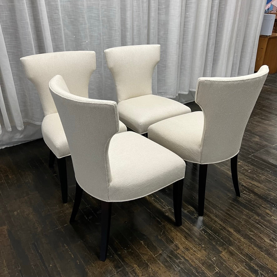 Set of Four Mid-Century Bullhorn Style Upholstered Dining Chairs in Cream