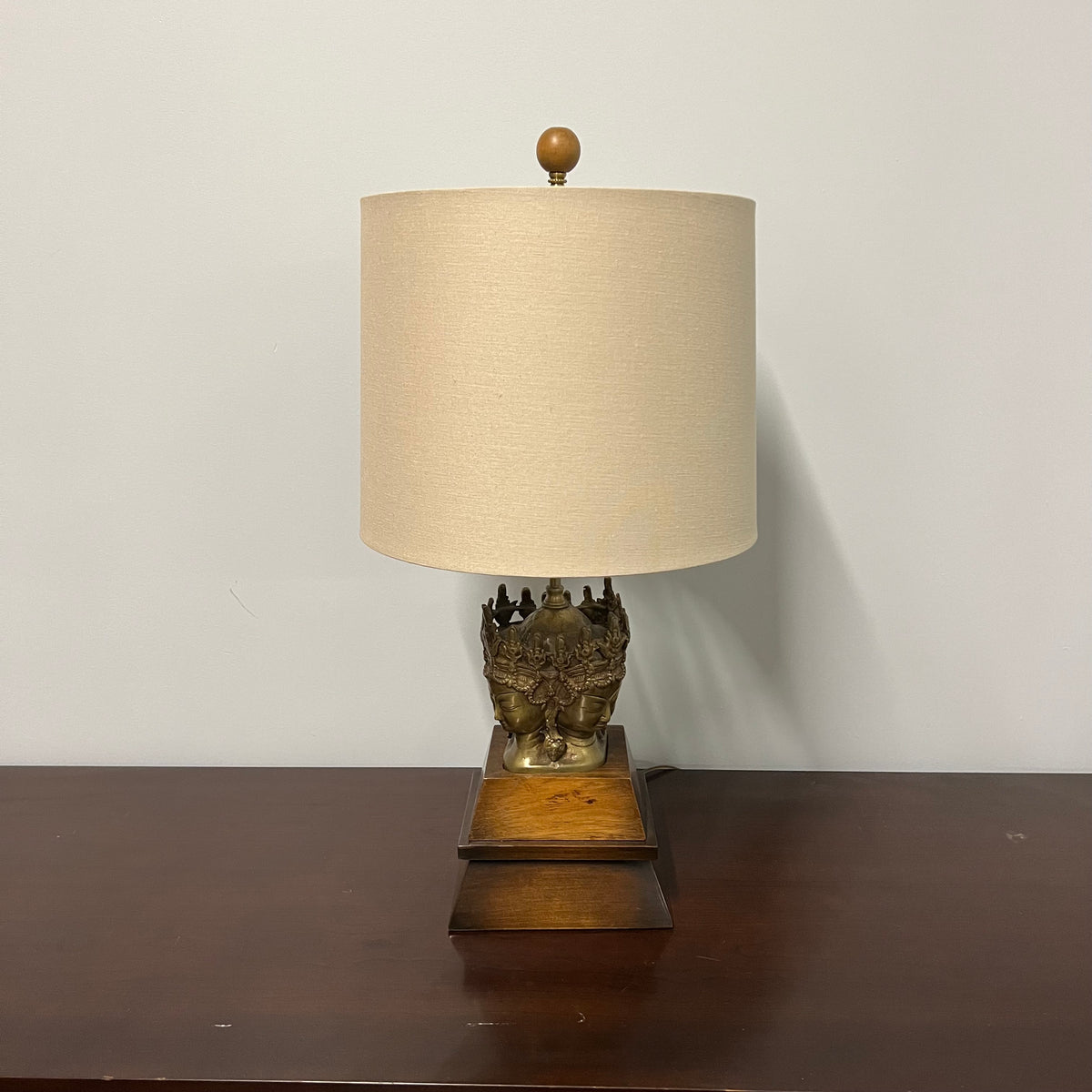 Vintage Table Lamp with Crowned Asian Faces in Brass on Wood Base – Studio  Sonja Milan