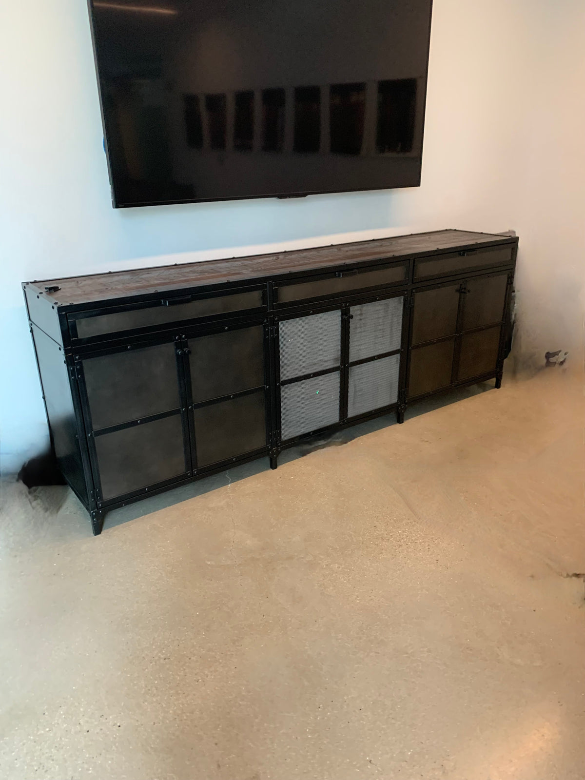 Extra Large Media Credenza with an Industrial Vibe