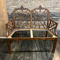 Chinese Chippendale Style Upholstered Bench with Pagoda Detail