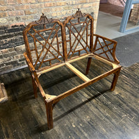 Chinese Chippendale Style Upholstered Bench with Pagoda Detail