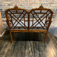 Chinese Chippendale Style Upholstered Bench with Pagoda Detail