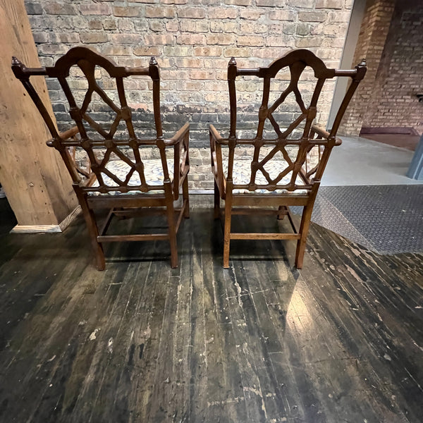 Pair of George III Style Chinese Chippendale "Cockpen" Armchairs