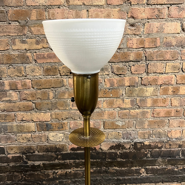 Mid-century brass and walnut floor lamp.  Studio Sonja Milan, Chicago, IL