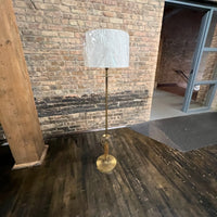 Mid-century brass and walnut floor lamp.  Studio Sonja Milan, Chicago, IL