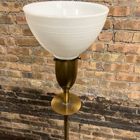 Mid-century brass and walnut floor lamp.  Studio Sonja Milan, Chicago, IL