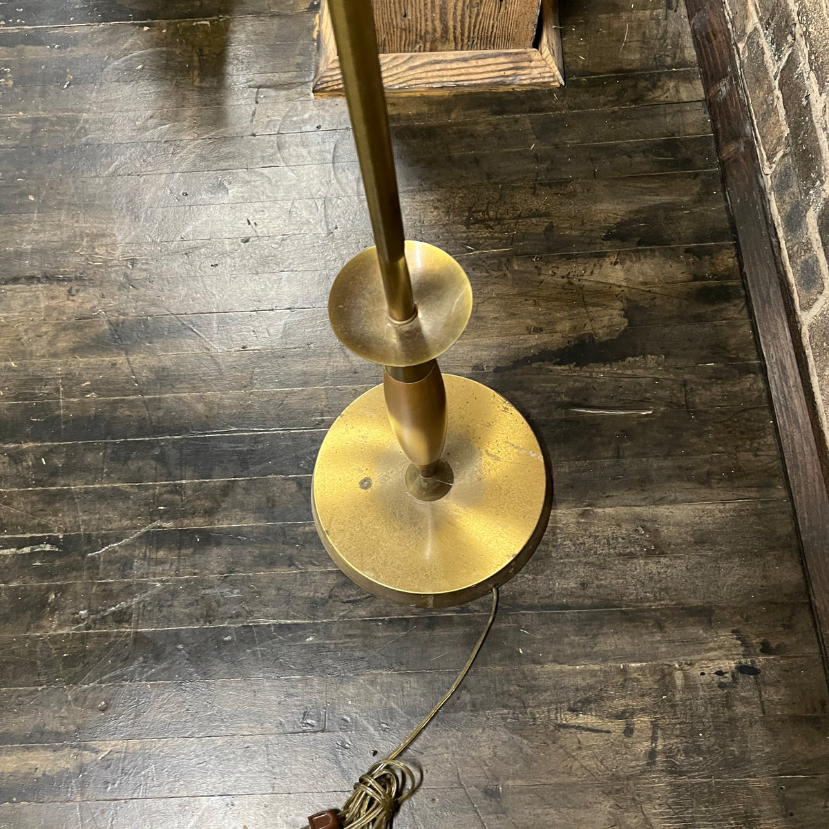 Mid-century brass and walnut floor lamp.  Studio Sonja Milan, Chicago, IL