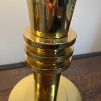 Beautiful pair of Paul Hanson Art Deco style brass and glass torchiere table lamps.  Studio Sonja Milan, Chicago, IL