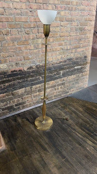 Mid-century brass and walnut floor lamp.  Studio Sonja Milan, Chicago, IL