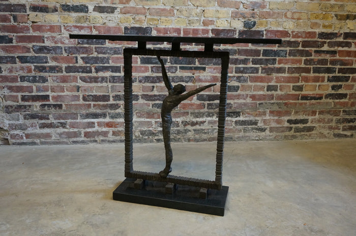 Black Granite and Iron Console Table