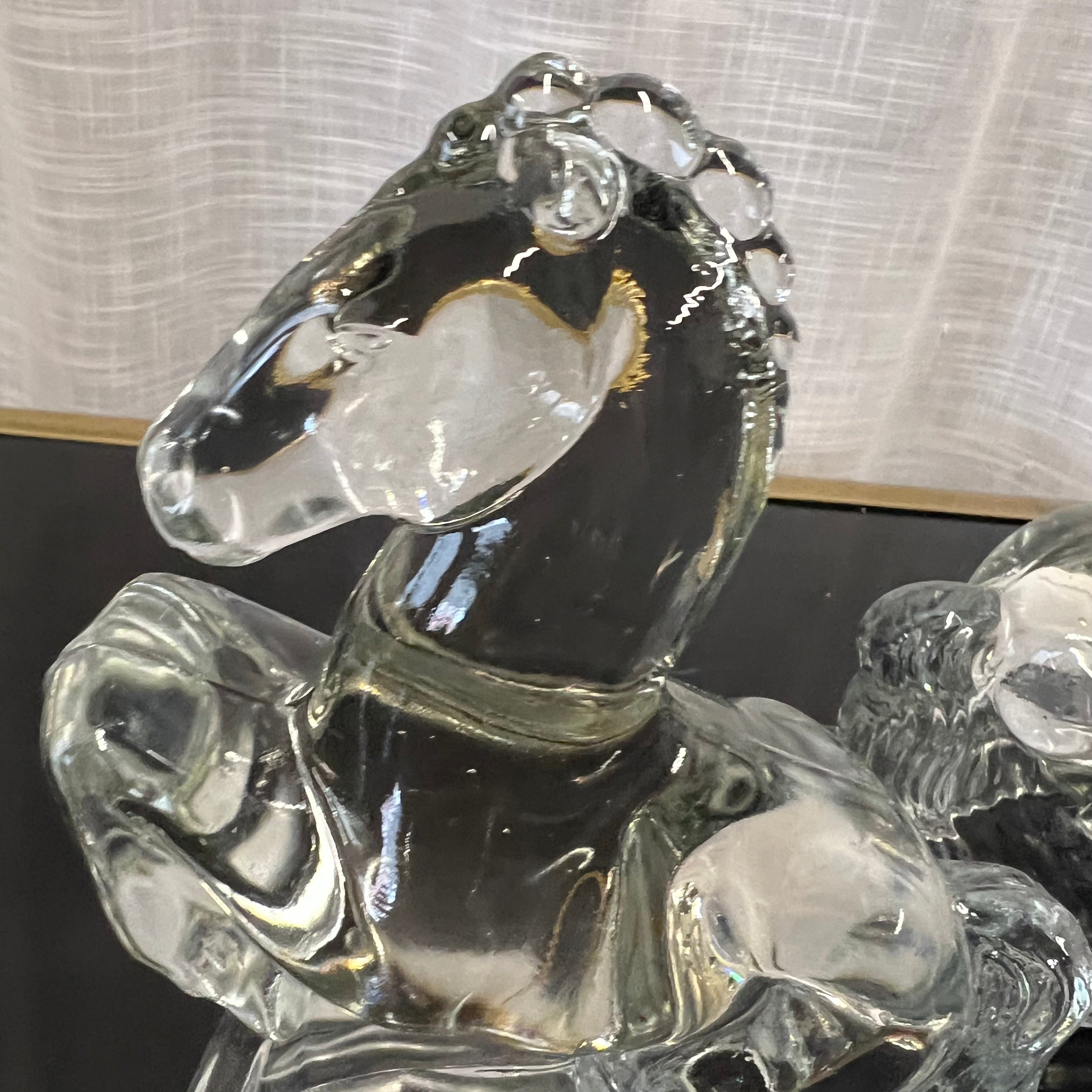 Vintage LE Smith clear glass orders rearing horse bookends. 1940's.