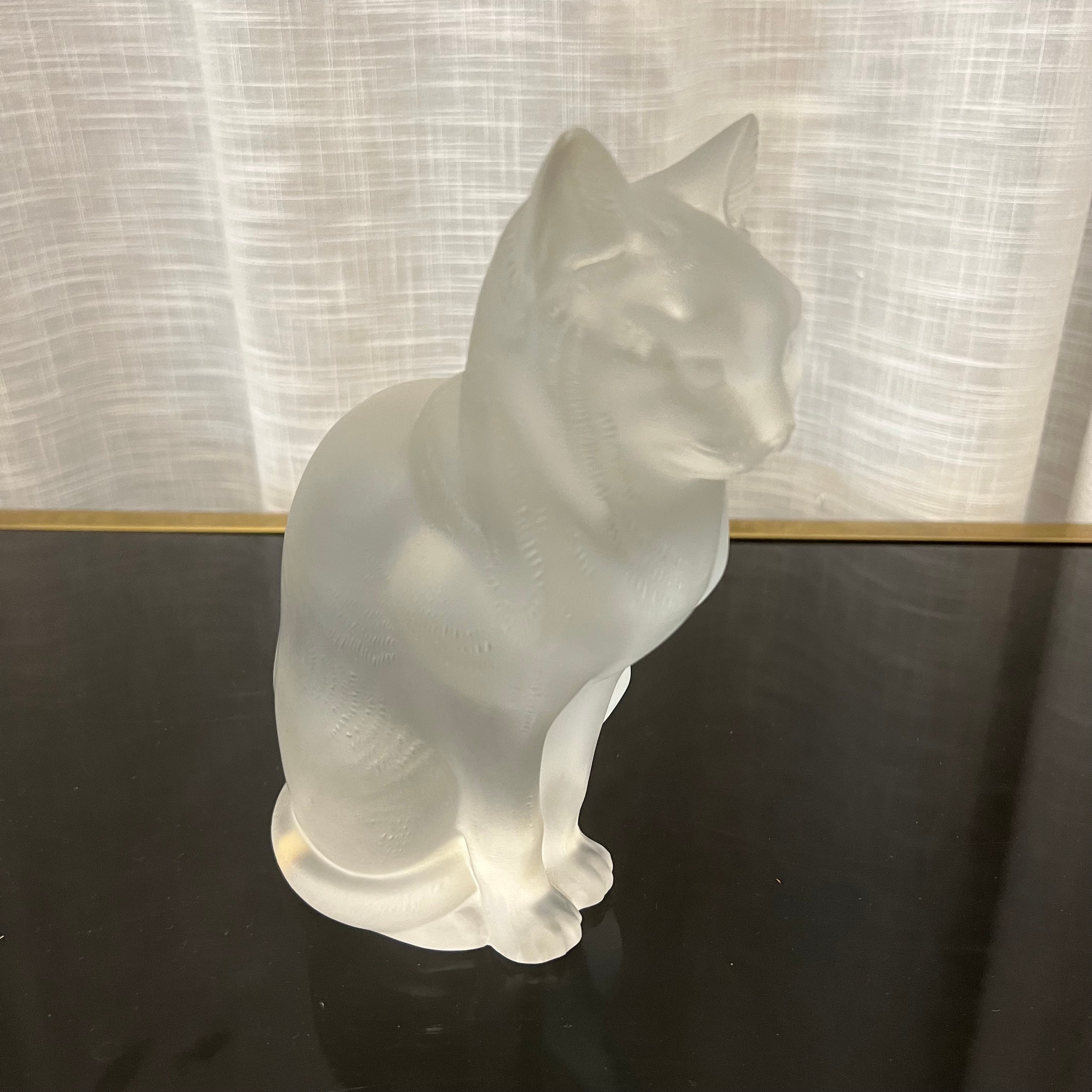 Lalique Frosted Crystal Cat Sitting - Chat Assis