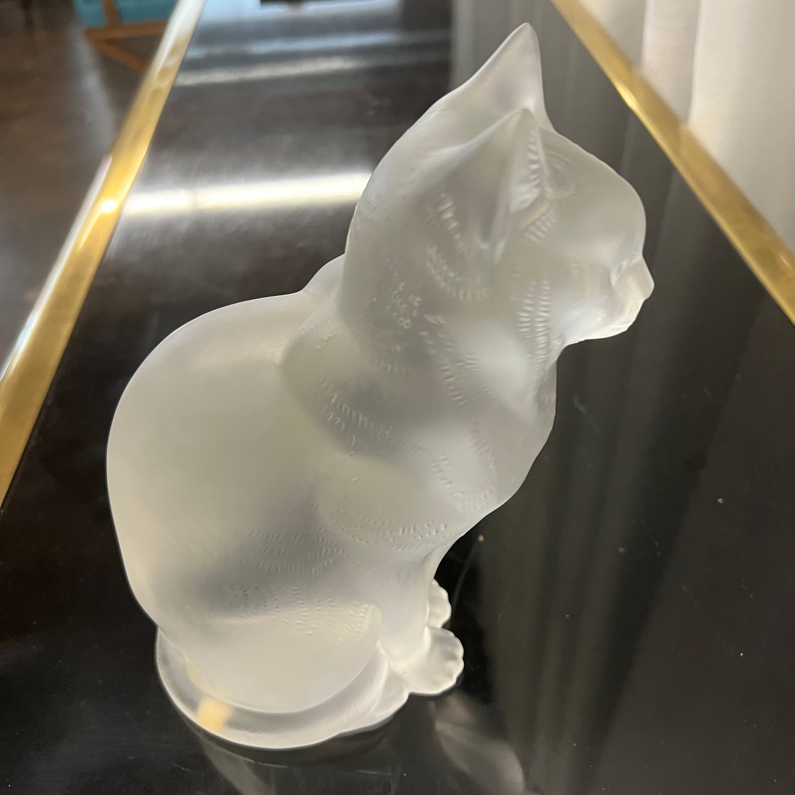 Lalique Frosted Crystal Cat Sitting - Chat Assis