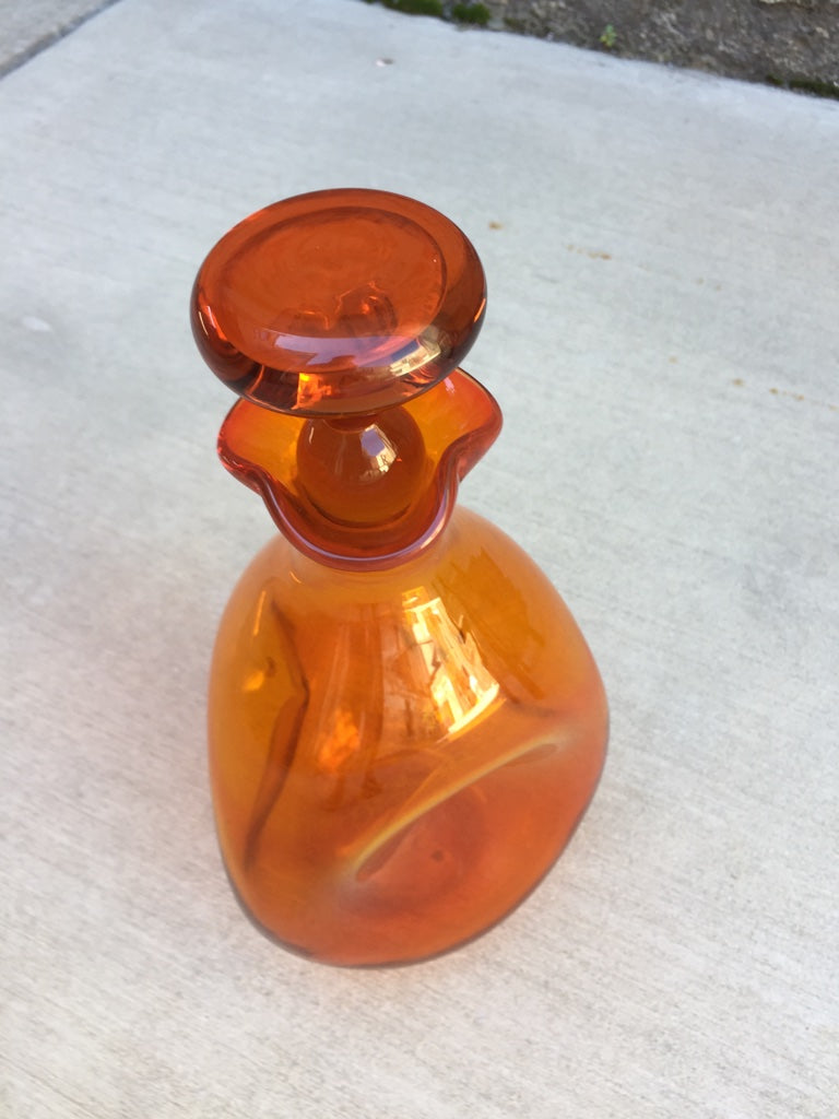 Blenko Large authentic Orange Crackle Glass Decanter