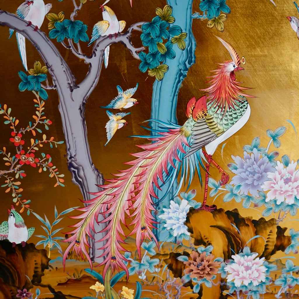 Asian Lacquer and Gold Leaf Painting on Wood